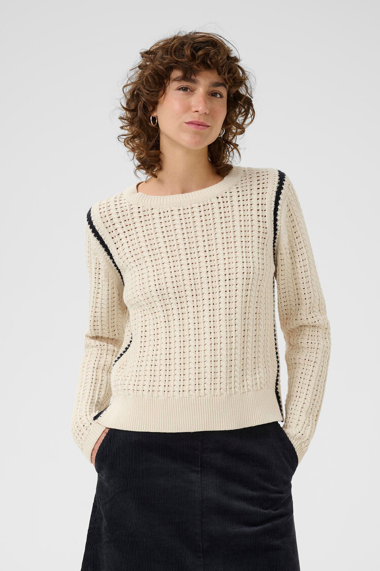 Part Two Selenia Pullover Whitecap Gray/Dark Navy Stitch