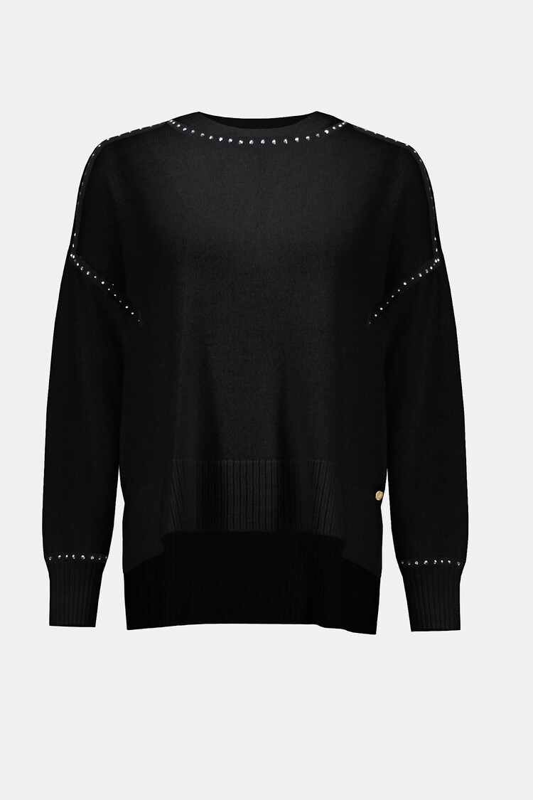 Joseph Ribkoff Cashmere Crew Neck Top with Stud Detailing Black