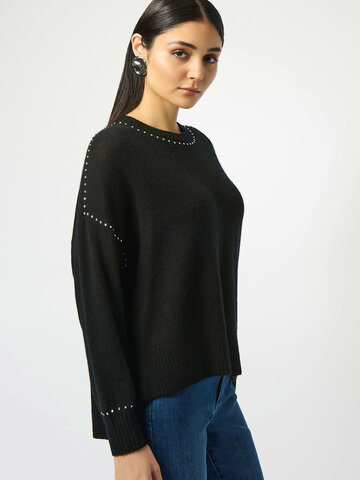 Joseph Ribkoff Cashmere Crew Neck Top with Stud Detailing Black
