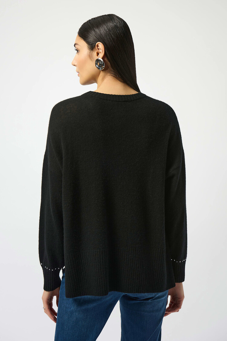 Joseph Ribkoff Cashmere Crew Neck Top with Stud Detailing Black