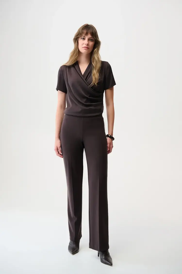 Joseph Ribkoff Recycled Satin And Silky Knit Wrap Top Mocha