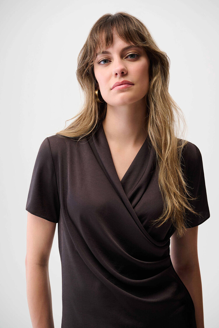 Joseph Ribkoff Recycled Satin And Silky Knit Wrap Top Mocha