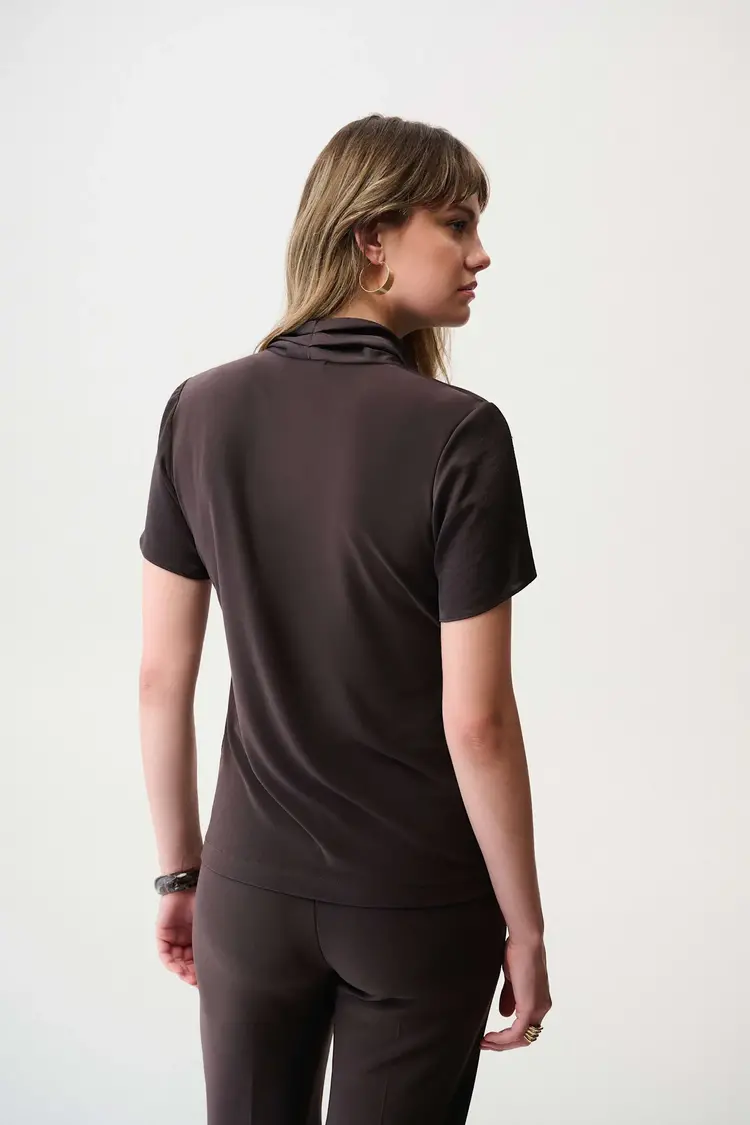 Joseph Ribkoff Recycled Satin And Silky Knit Wrap Top Mocha