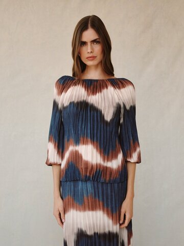 Bella Dahl Pleated 3/4 Bubble Sleeve Blouse Midnight Tides Print