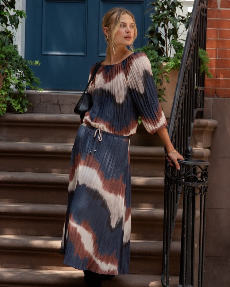 Bella Dahl Pleated Skirt With Tie Midnight Tides Print