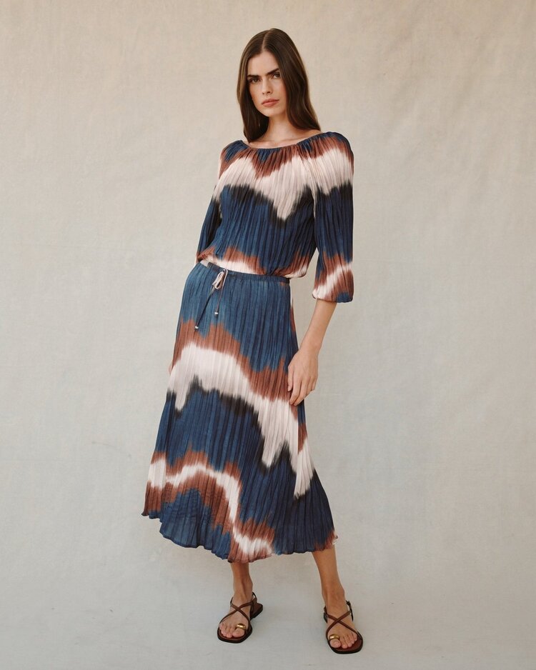 Bella Dahl Pleated Skirt With Tie Midnight Tides Print