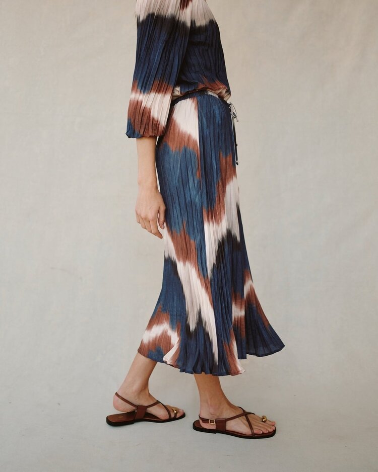 Bella Dahl Pleated Skirt With Tie Midnight Tides Print