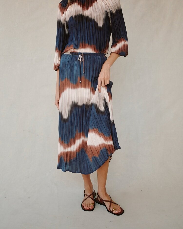Bella Dahl Pleated Skirt With Tie Midnight Tides Print