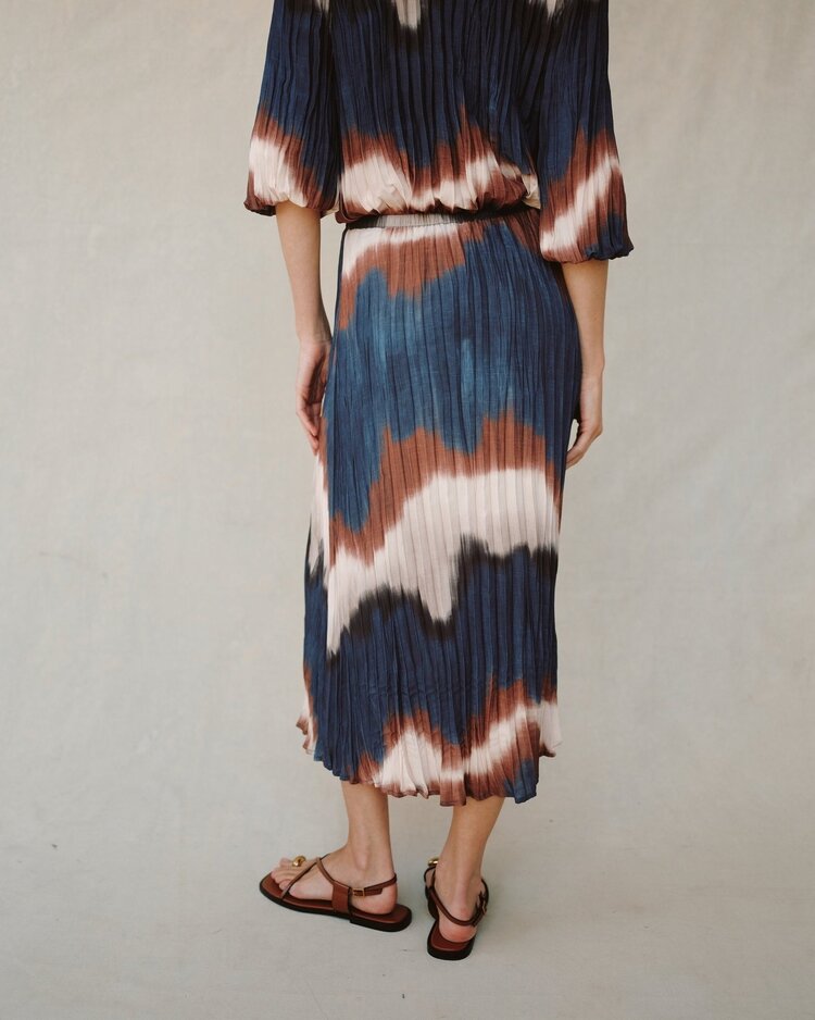 Bella Dahl Pleated Skirt With Tie Midnight Tides Print