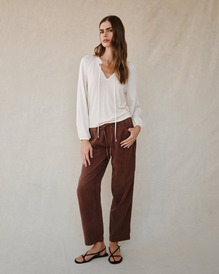 Bella Dahl Long Sleeve Raglan Mixed Shirt Ivory Stone