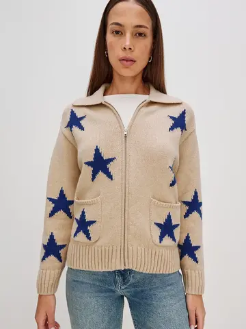 Rails Rhea Zip Up Sweater Camel Cobalt Stars