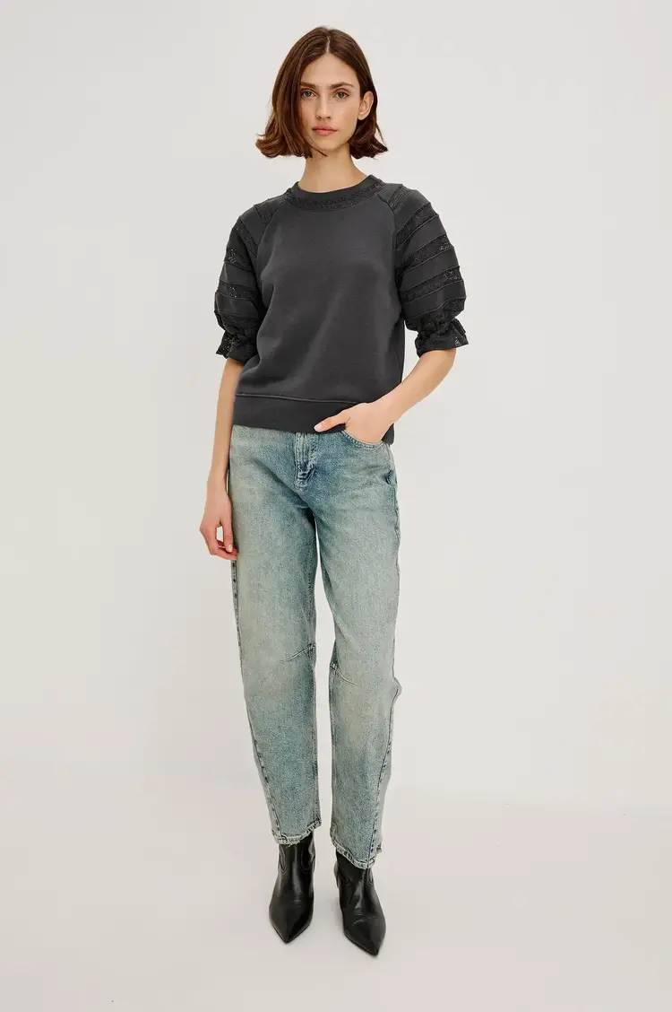 Rails Aggy Puff-Sleeve Sweatshirt Washed Black