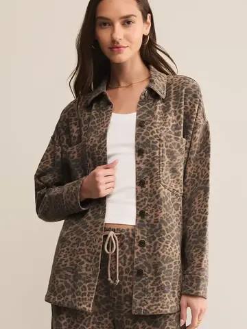 ZSupply All Day Knit Leopard Jacket Desert Tan