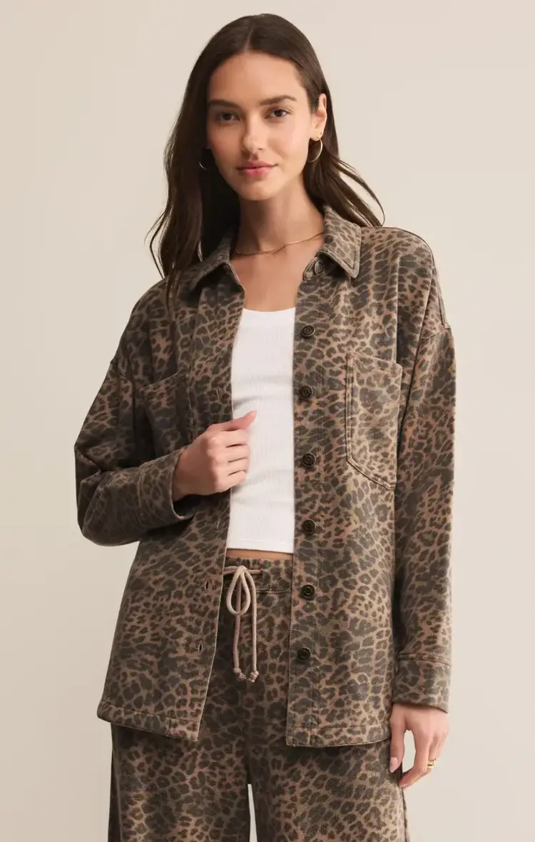 ZSupply All Day Knit Leopard Jacket Desert Tan