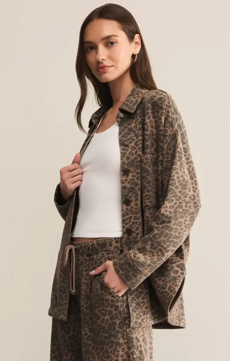 ZSupply All Day Knit Leopard Jacket Desert Tan