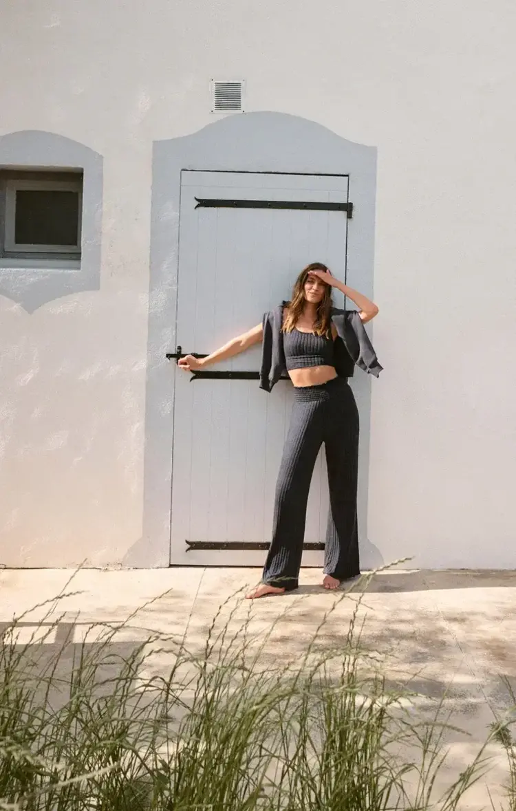 ZSupply Dawn Smocked Rib Pant Black Sand