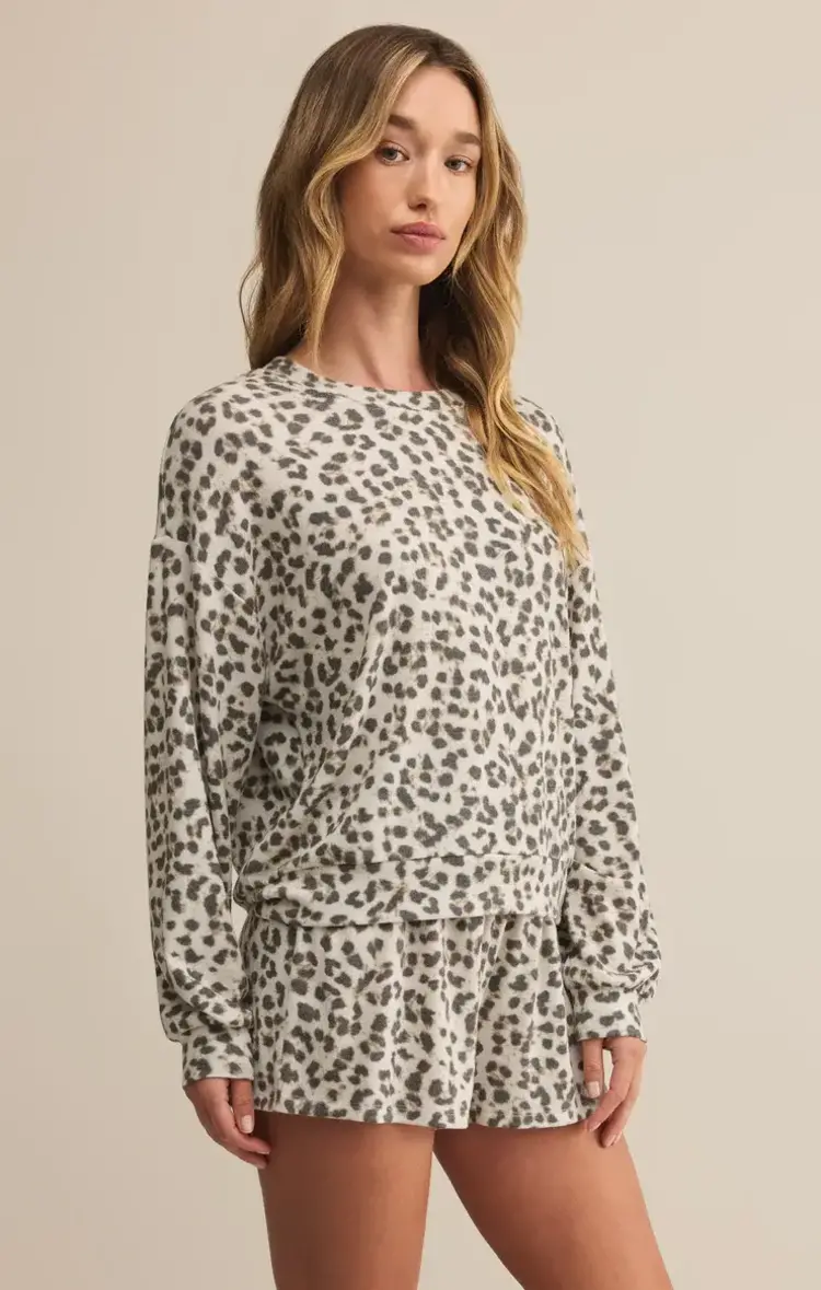 ZSupply Luxe Leopard Long Sleeve Top Champagne
