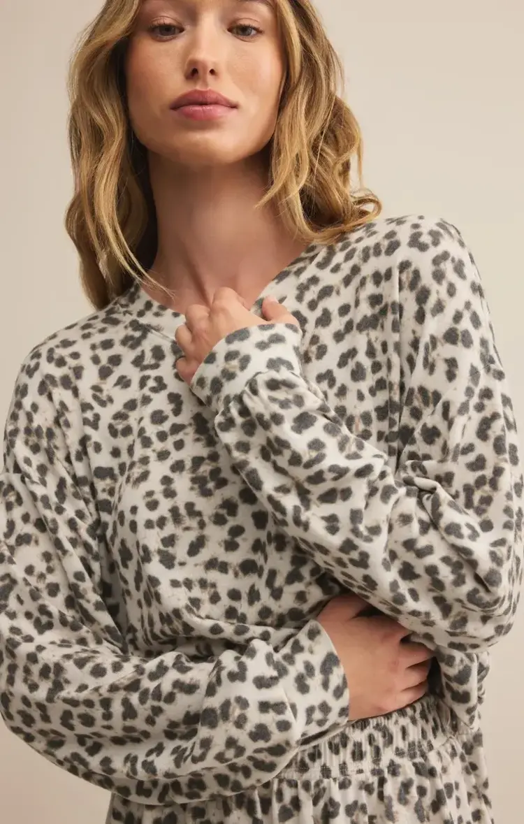 ZSupply Luxe Leopard Long Sleeve Top Champagne