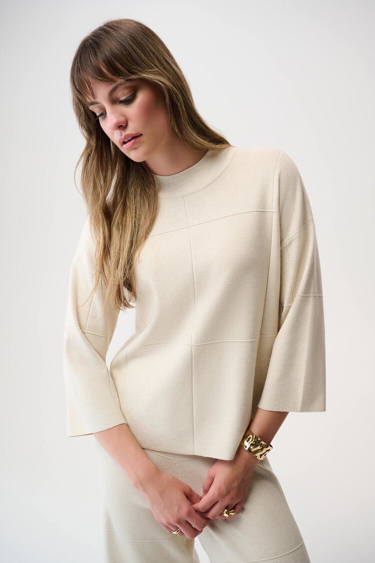 Joseph Ribkoff Brushed Viscose Straight Sweater with Mock Neck Birch Melange
