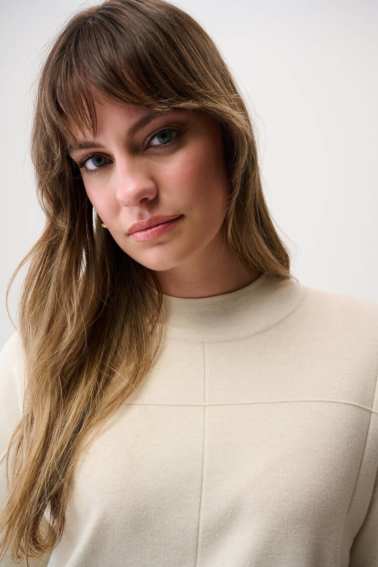 Joseph Ribkoff Brushed Viscose Straight Sweater with Mock Neck Birch Melange