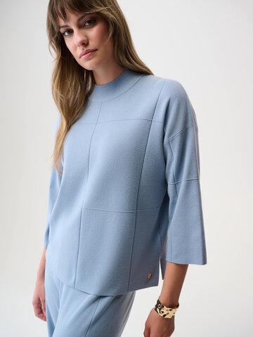 Joseph Ribkoff Brushed Viscose Straight Sweater with Mock Neck Chambray