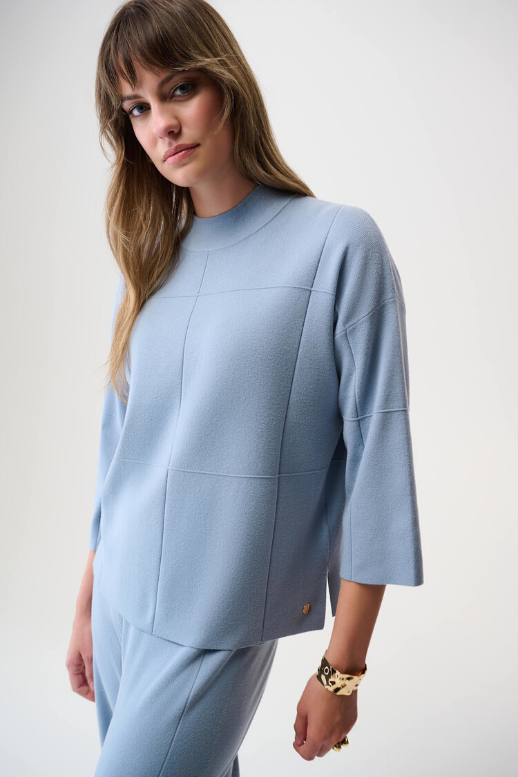 Joseph Ribkoff Brushed Viscose Straight Sweater with Mock Neck Chambray