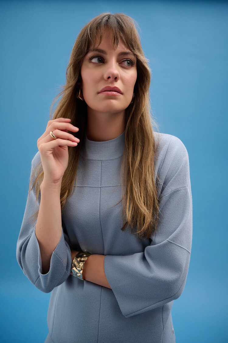 Joseph Ribkoff Brushed Viscose Straight Sweater with Mock Neck Chambray