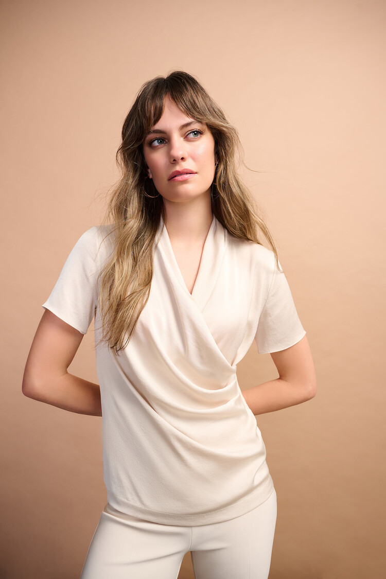 Joseph Ribkoff Recycled Satin And Silky Knit Wrap Top Birch