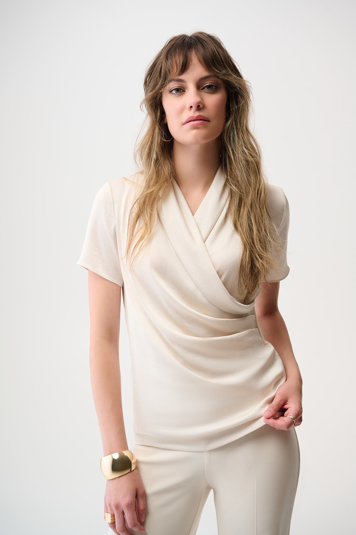 Joseph Ribkoff | Recycled Satin And Silky Knit Wrap Top Birch