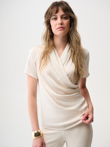 Joseph Ribkoff Recycled Satin And Silky Knit Wrap Top Birch