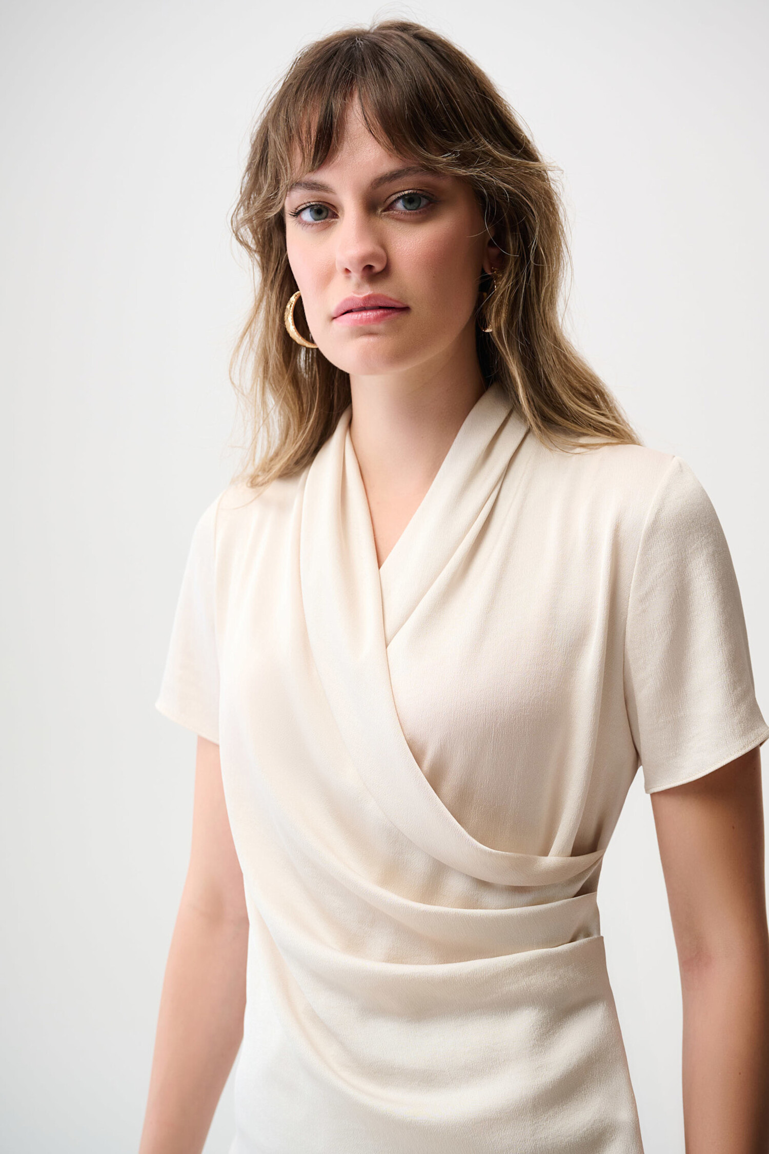 Joseph Ribkoff | Recycled Satin And Silky Knit Wrap Top Birch