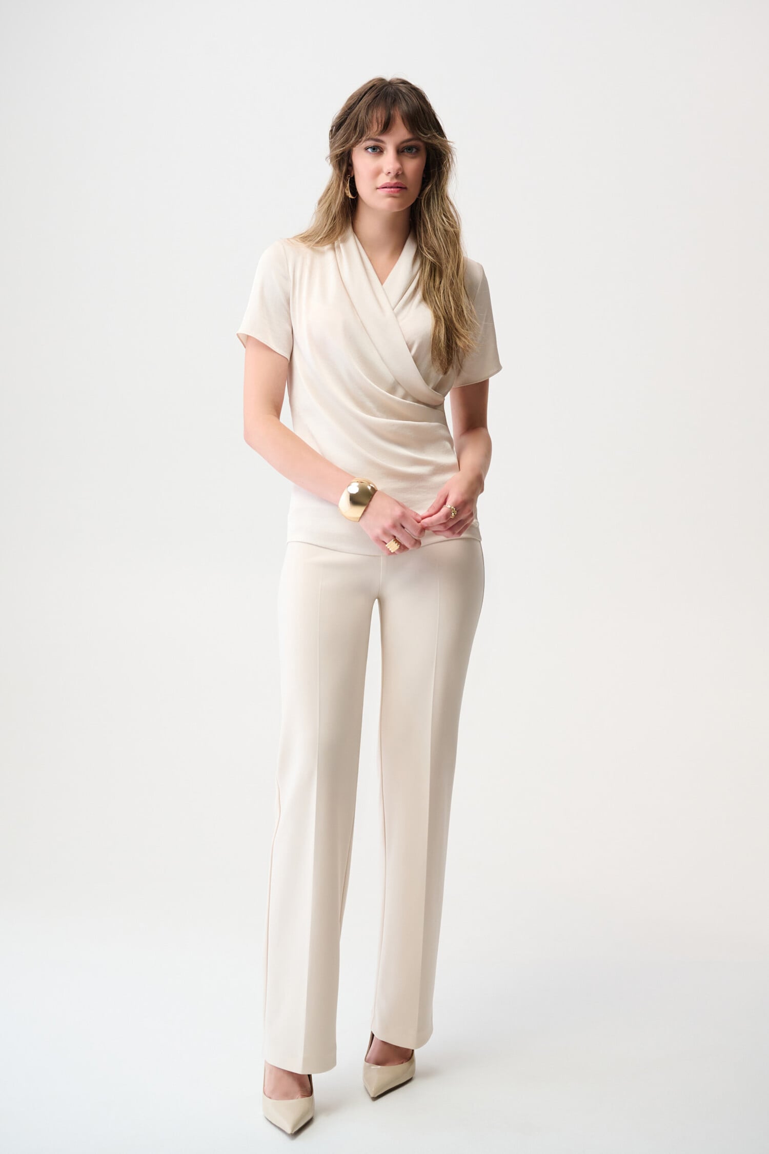Joseph Ribkoff | Recycled Satin And Silky Knit Wrap Top Birch