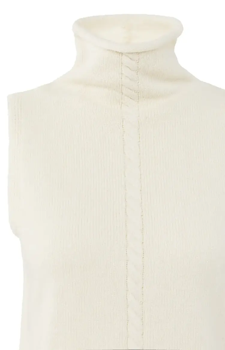 Yaya Cable High Neck Sleeveless Sweater Off White Knit