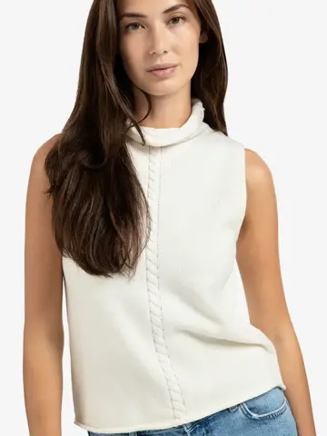 Yaya Cable High Neck Sleeveless Sweater Off White Knit