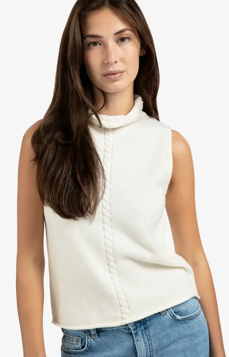 Yaya Cable High Neck Sleeveless Sweater Off White Knit
