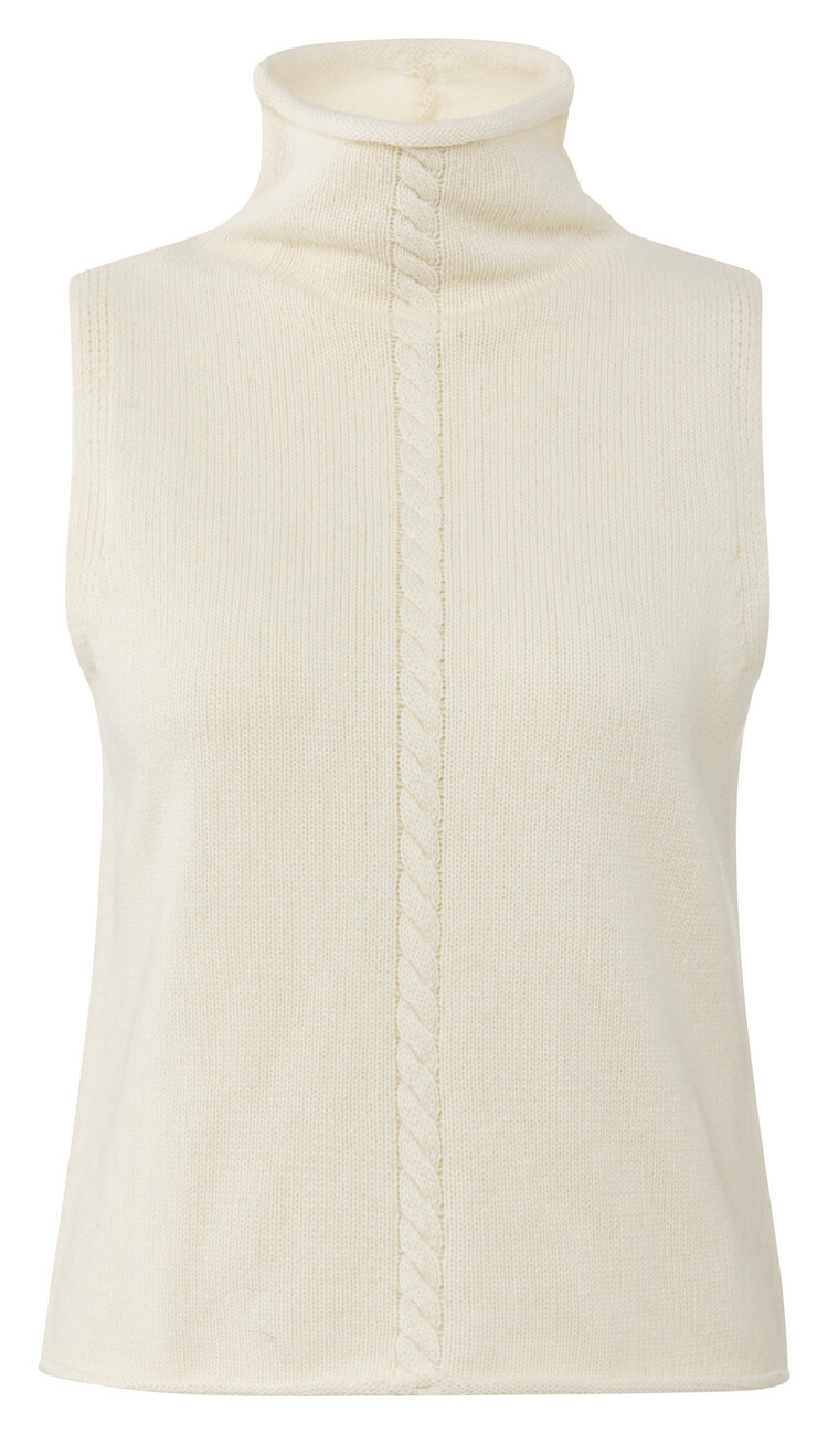 Yaya Cable High Neck Sleeveless Sweater Off White Knit