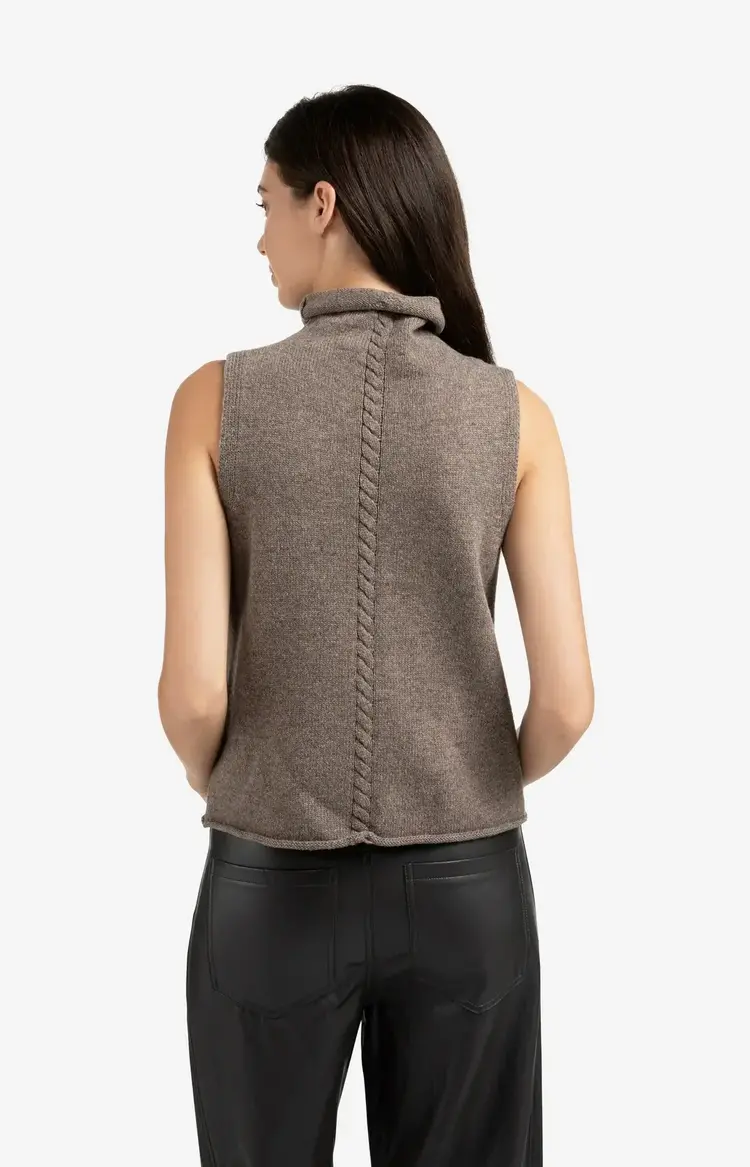 Yaya Cable High Neck Sleeveless Sweater Brown Melange