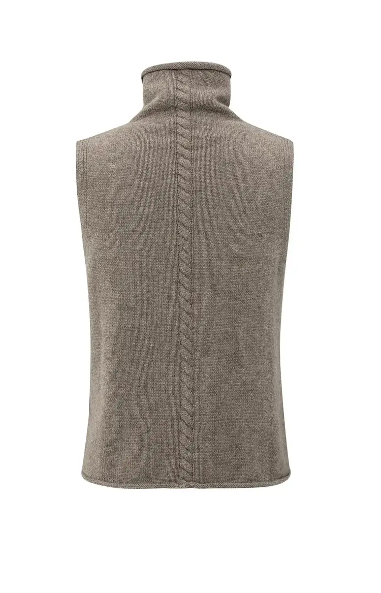 Yaya Cable High Neck Sleeveless Sweater Brown Melange
