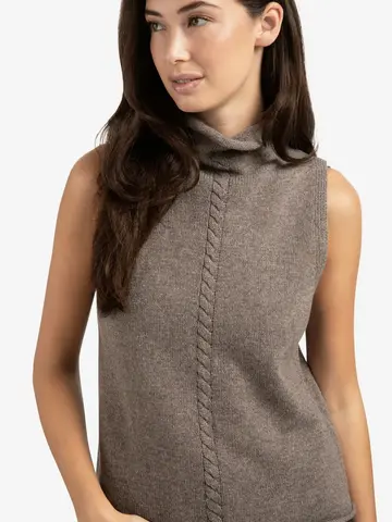 Yaya Cable High Neck Sleeveless Sweater Brown Melange