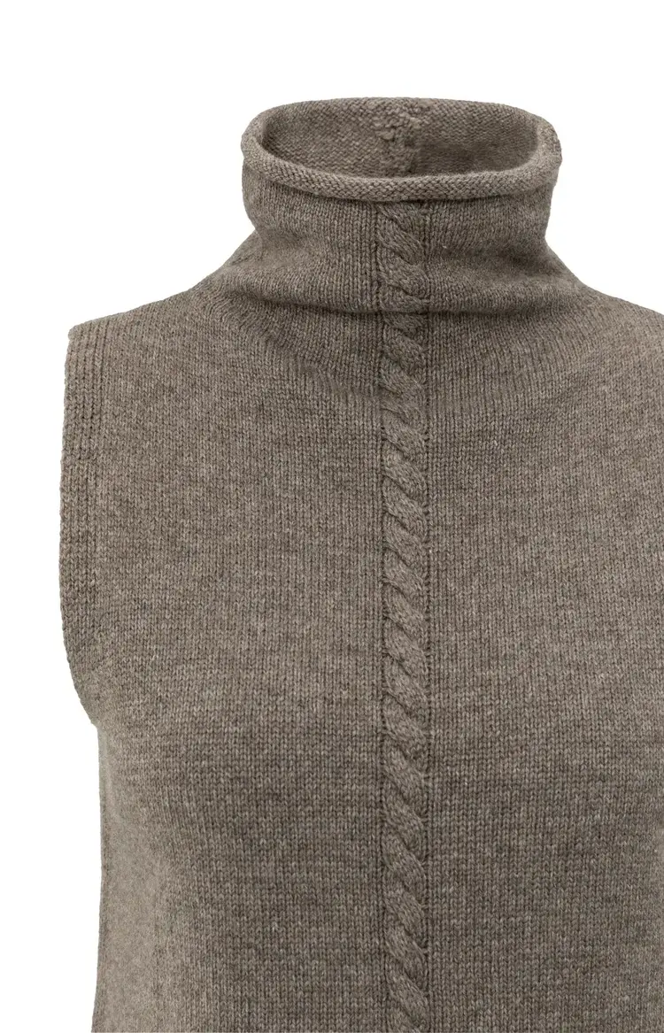 Yaya Cable High Neck Sleeveless Sweater Brown Melange