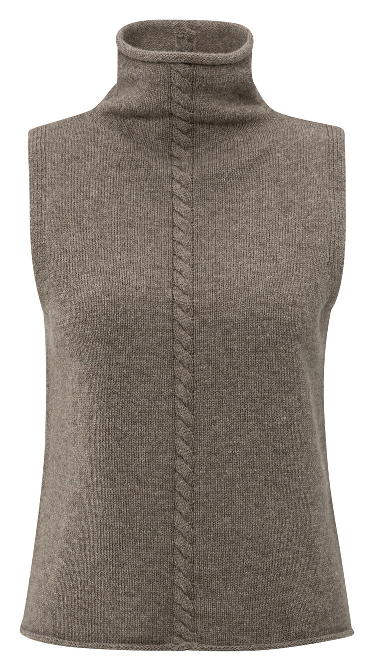 Yaya Cable High Neck Sleeveless Sweater Brown Melange