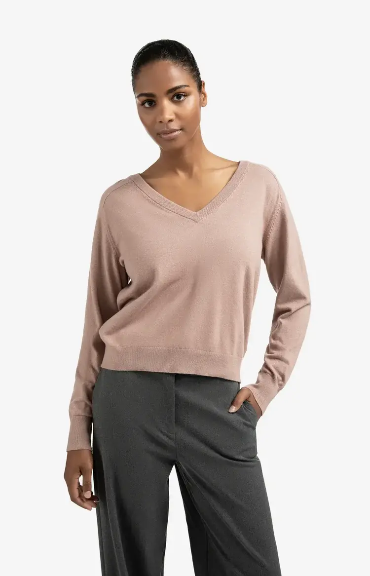 Yaya Double V-Neck Sweater with Buttons Blush Pink