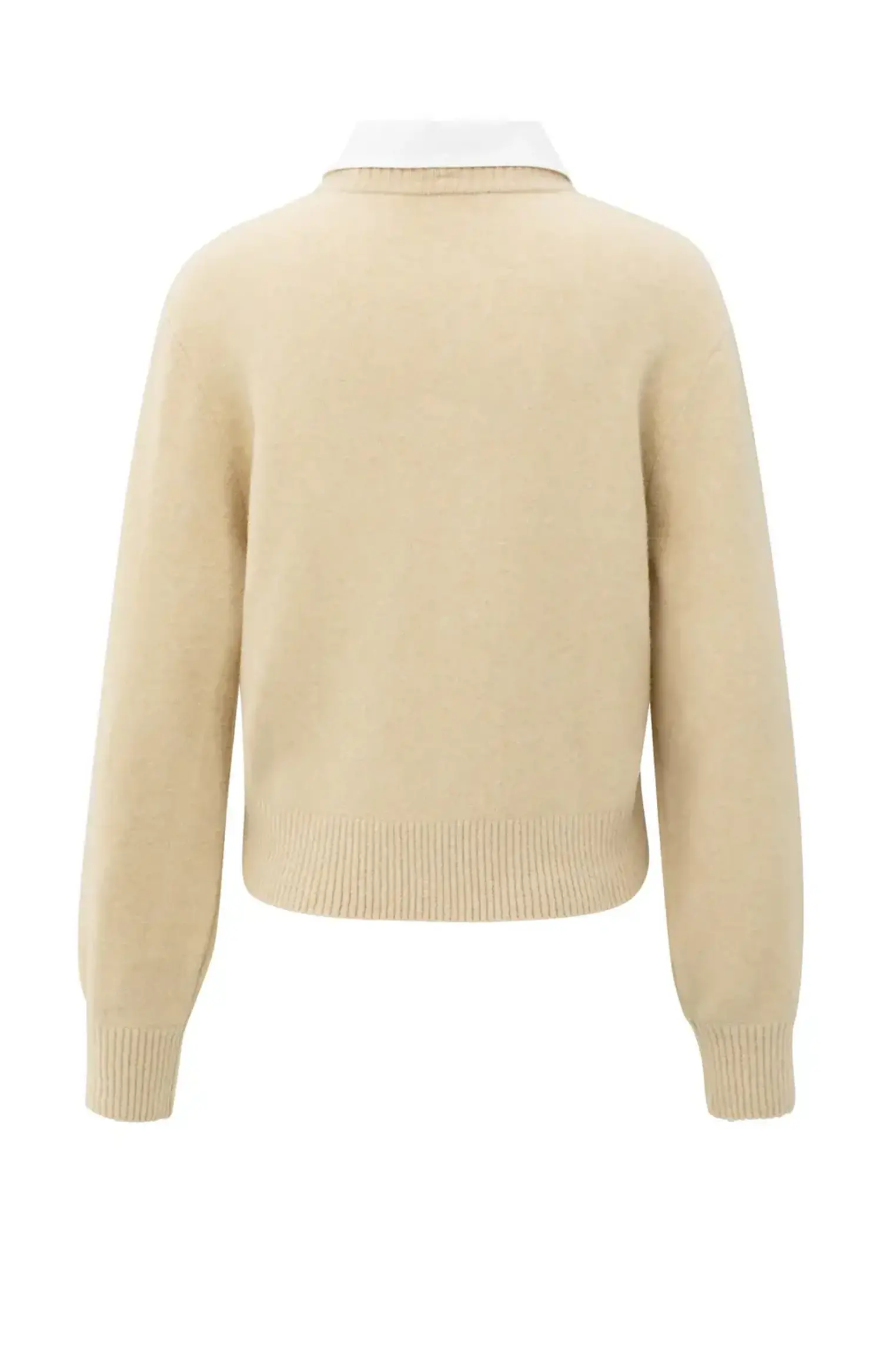 Yaya | Cardigan with Detachable Woven Collar Yellow Sand Beige