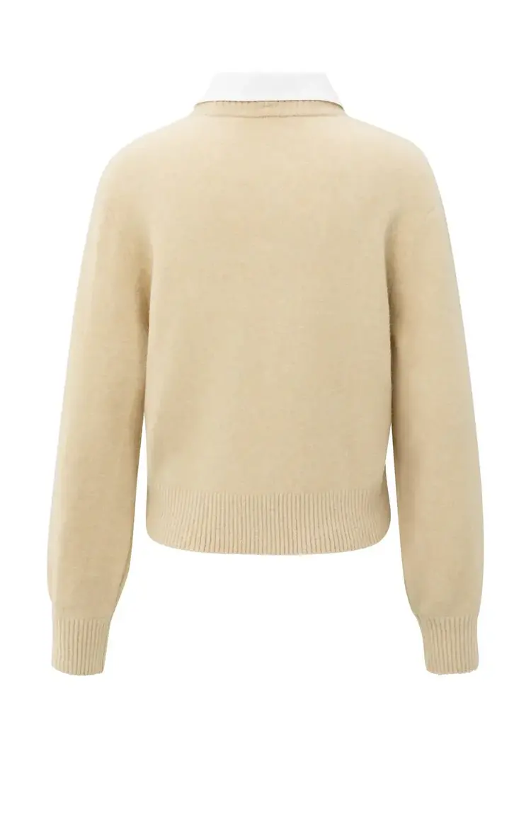 Yaya Cardigan with Detachable Woven Collar Yellow Sand Beige Melange