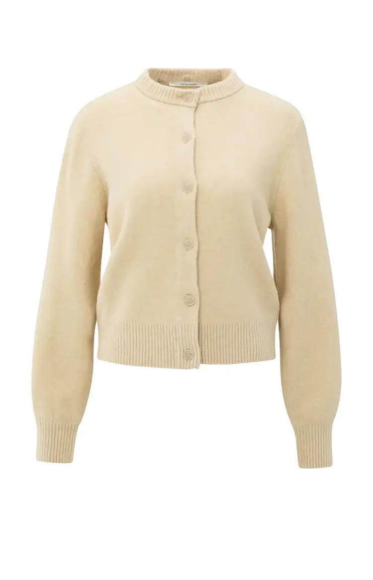 Yaya Cardigan with Detachable Woven Collar Yellow Sand Beige Melange