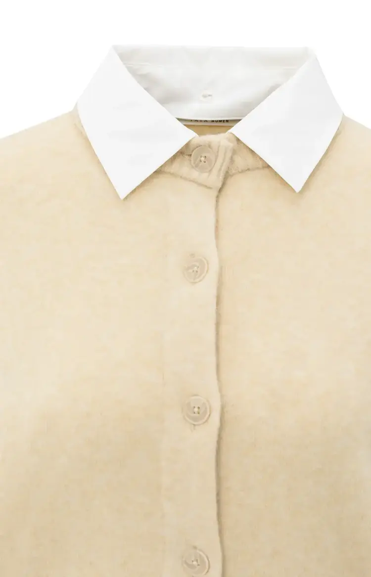 Yaya Cardigan with Detachable Woven Collar Yellow Sand Beige Melange