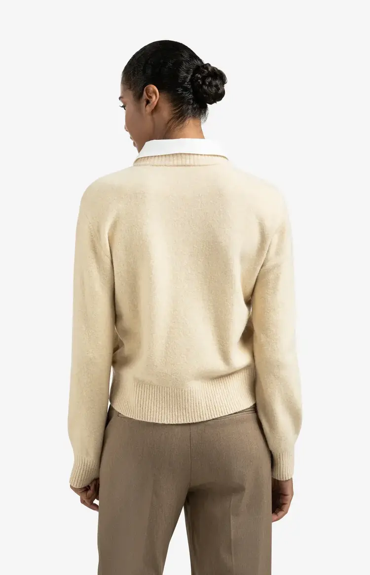 Yaya Cardigan with Detachable Woven Collar Yellow Sand Beige Melange