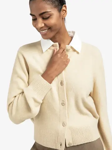 Yaya Cardigan with Detachable Woven Collar Yellow Sand Beige Melange