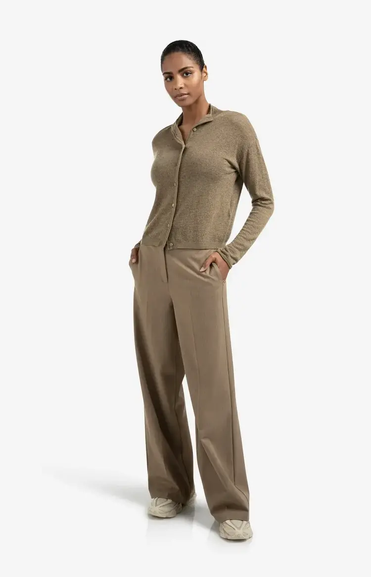 Yaya Knitted Cardigan with High Neckline Capers Melange