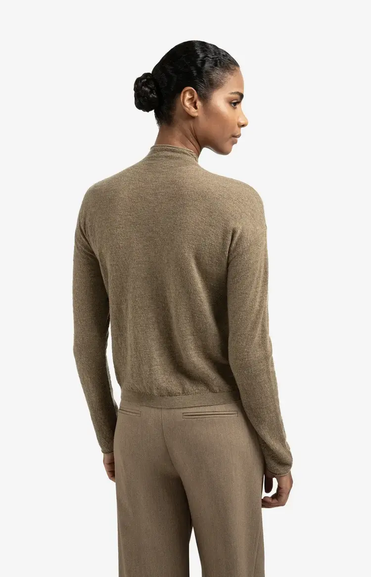 Yaya Knitted Cardigan with High Neckline Capers Melange